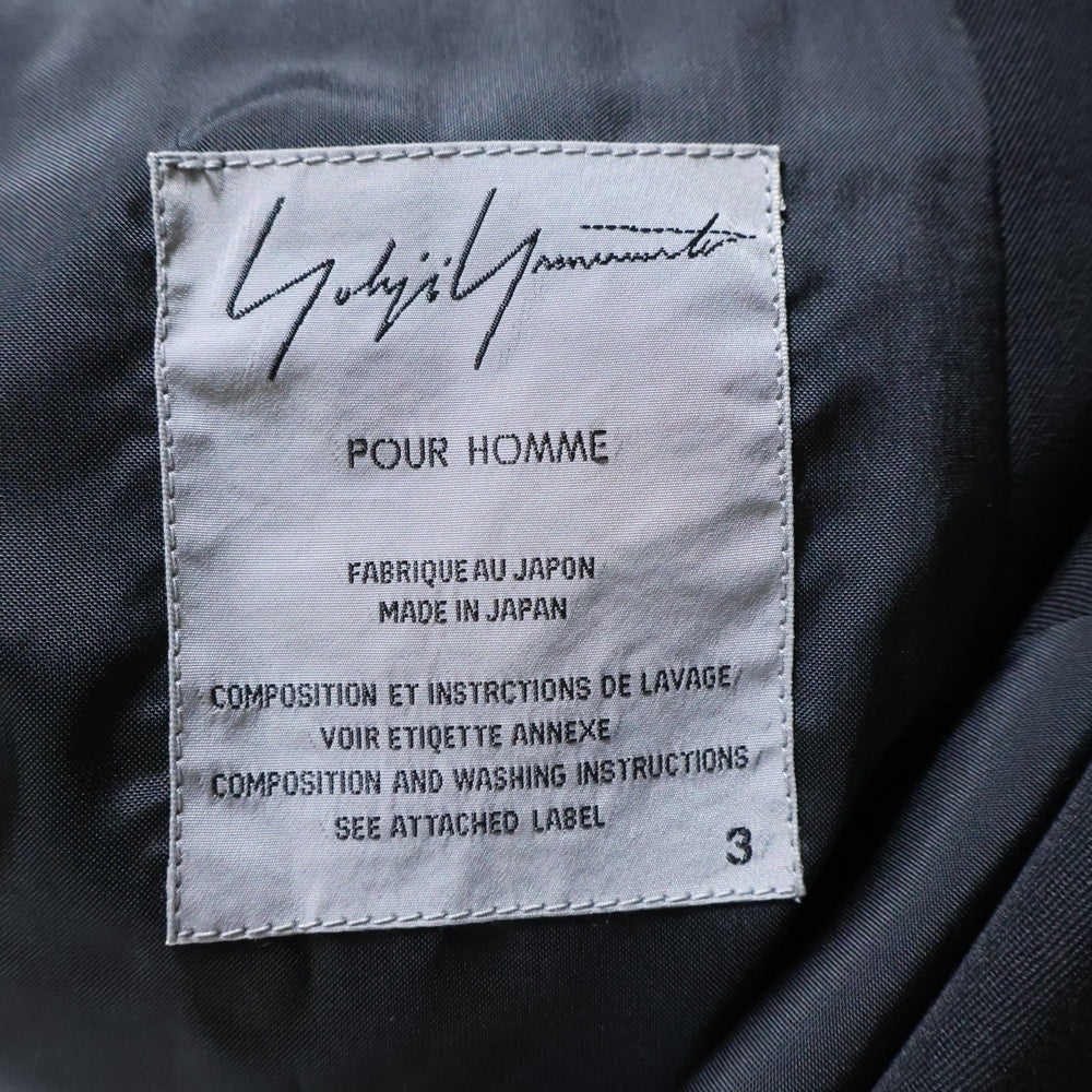 Yohji Yamamoto POUR HOMME(ヨウジヤマモト プールオム) 02SS 女優期 フロント刺繍 レインウール ノッチドラペル 5B シングル テーラードジャケット ブラック HE-J-63-100