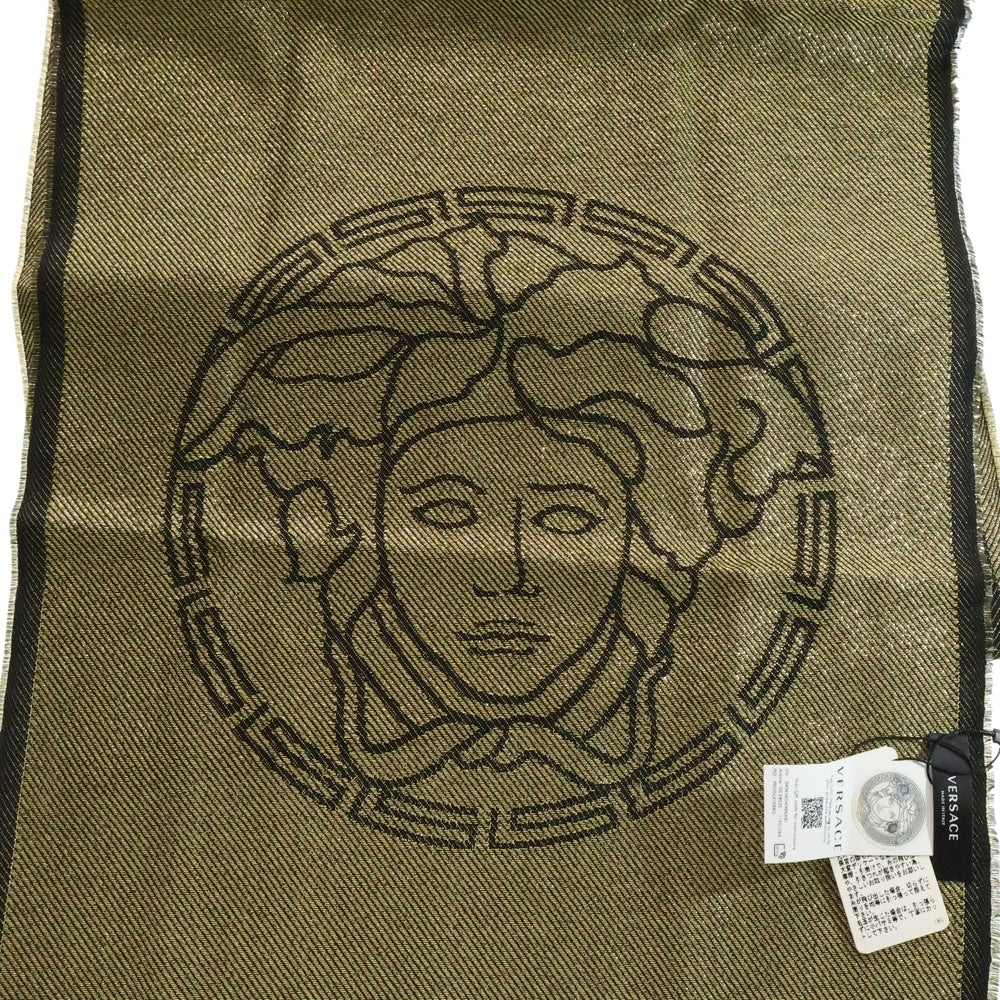 VERSACE(ヴェルサーチ) Logo Fringe Stole ロゴ ラメ フリンジストール ゴールド