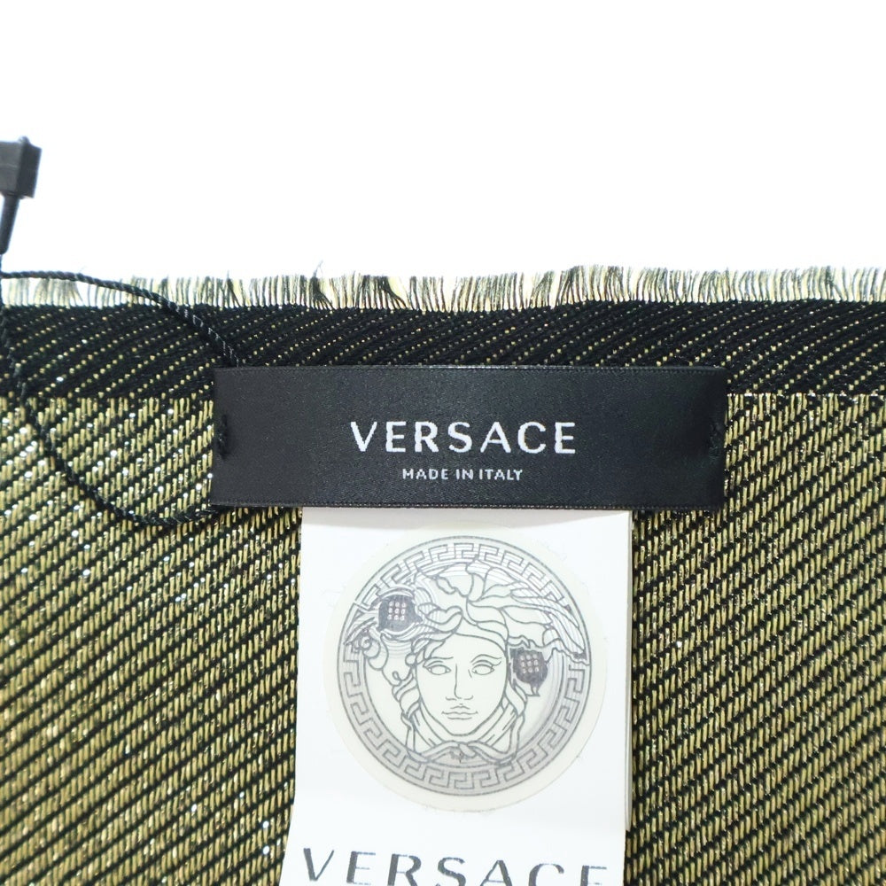 VERSACE(ヴェルサーチ) Logo Fringe Stole ロゴ ラメ フリンジストール ゴールド