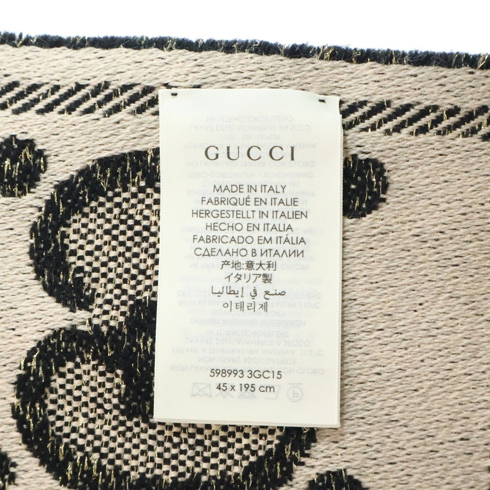 GUCCI(グッチ) GG ラメジャガード フリンジ マフラー ストール ブラック/ゴールド