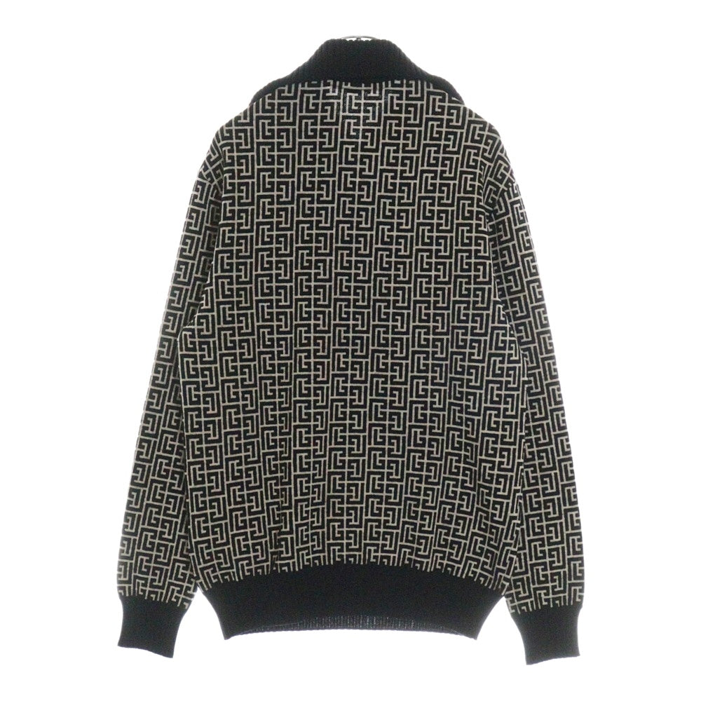 BALMAIN(バルマン) Logo Half Zip Knit ロゴ総柄 ハーフジップ ニットセーター ブラック/ホワイト WH0KF020
