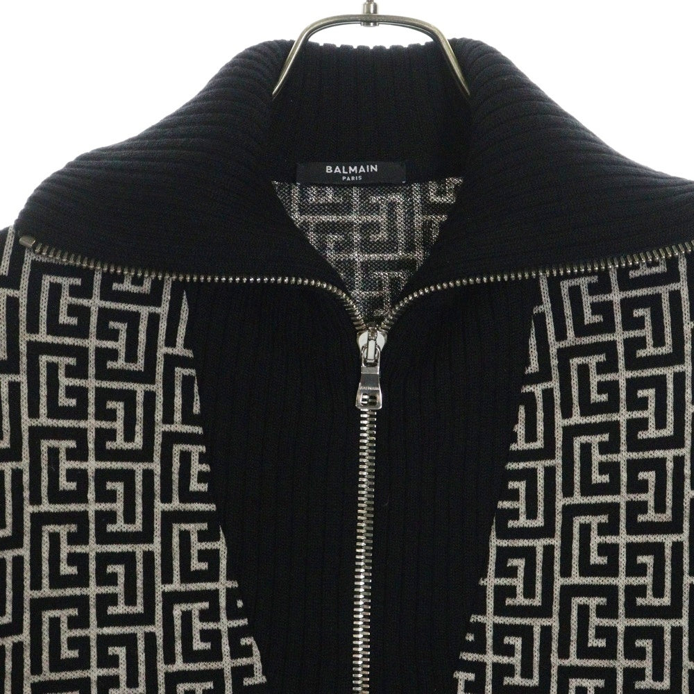 BALMAIN(バルマン) Logo Half Zip Knit ロゴ総柄 ハーフジップ ニットセーター ブラック/ホワイト WH0KF020