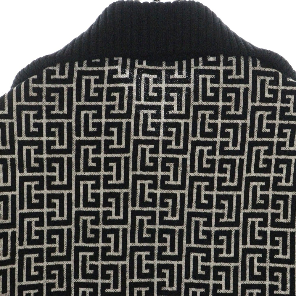 BALMAIN(バルマン) Logo Half Zip Knit ロゴ総柄 ハーフジップ ニットセーター ブラック/ホワイト WH0KF020