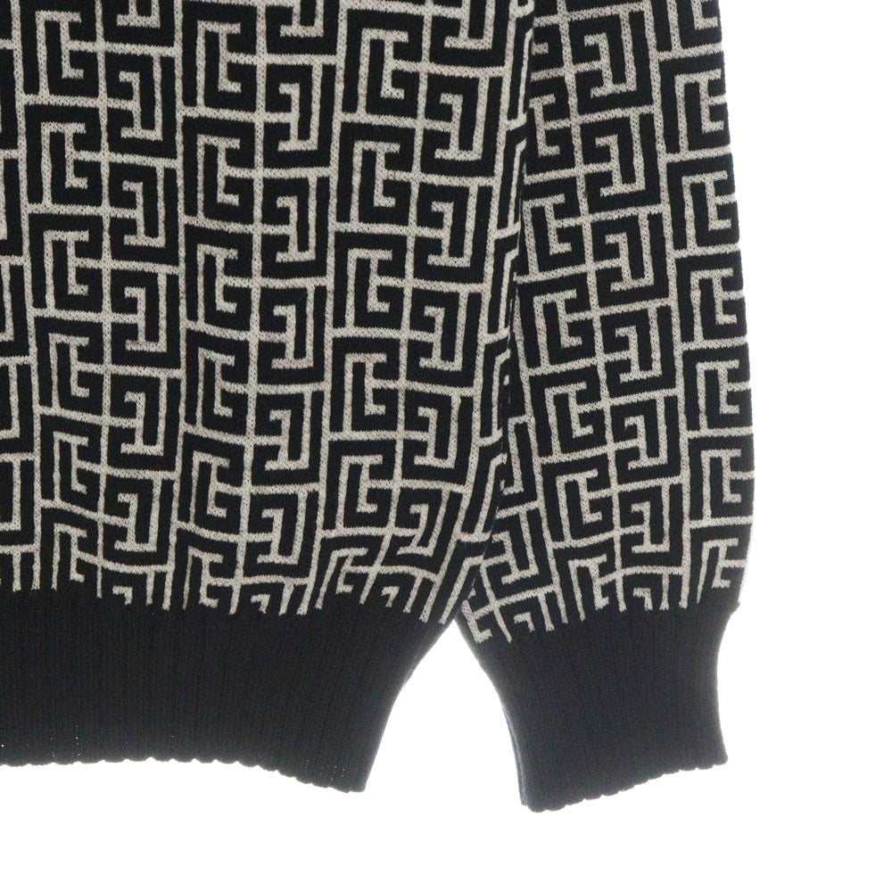 BALMAIN(バルマン) Logo Half Zip Knit ロゴ総柄 ハーフジップ ニットセーター ブラック/ホワイト WH0KF020
