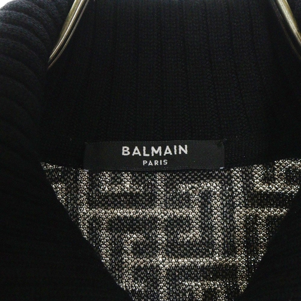 BALMAIN(バルマン) Logo Half Zip Knit ロゴ総柄 ハーフジップ ニットセーター ブラック/ホワイト WH0KF020
