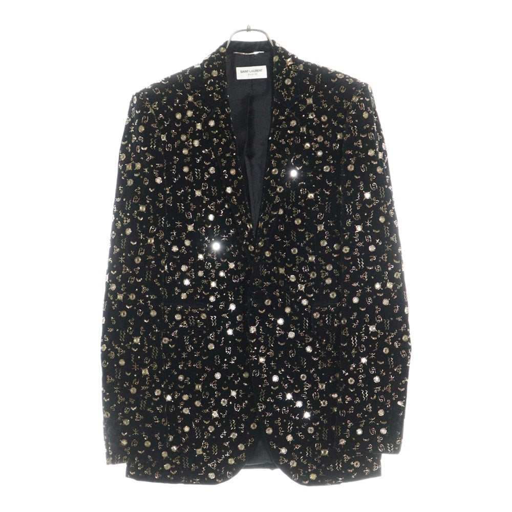 SAINT LAURENT PARIS(サンローランパリ) 19AW Velvet Jacket With Astrology Embroidery ビジュー装飾 1B ベルベット ジャケット ネイビー 554014