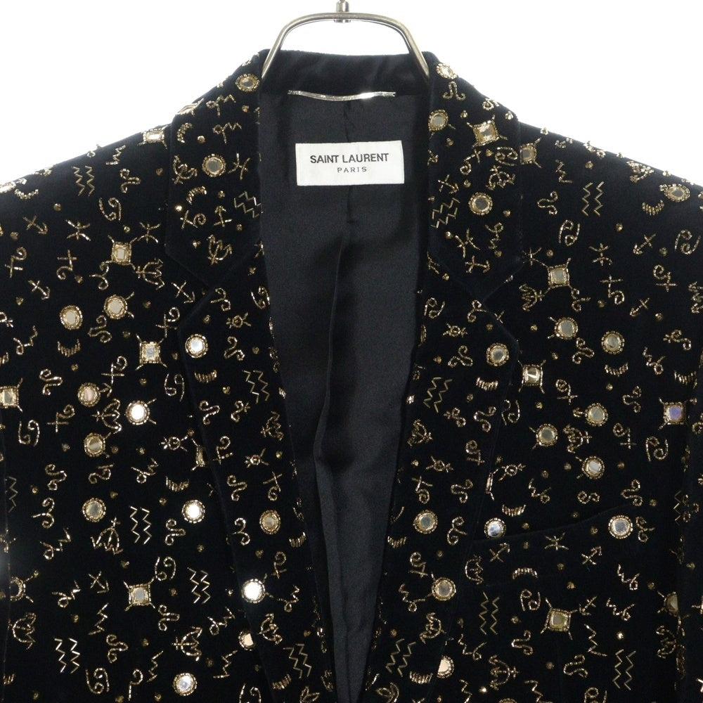 SAINT LAURENT PARIS(サンローランパリ) 19AW Velvet Jacket With Astrology Embroidery ビジュー装飾 1B ベルベット ジャケット ネイビー 554014