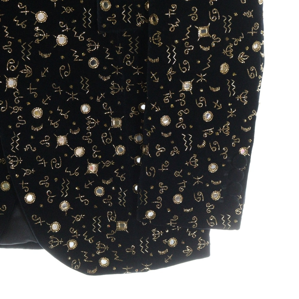 SAINT LAURENT PARIS(サンローランパリ) 19AW Velvet Jacket With Astrology Embroidery ビジュー装飾 1B ベルベット ジャケット ネイビー 554014