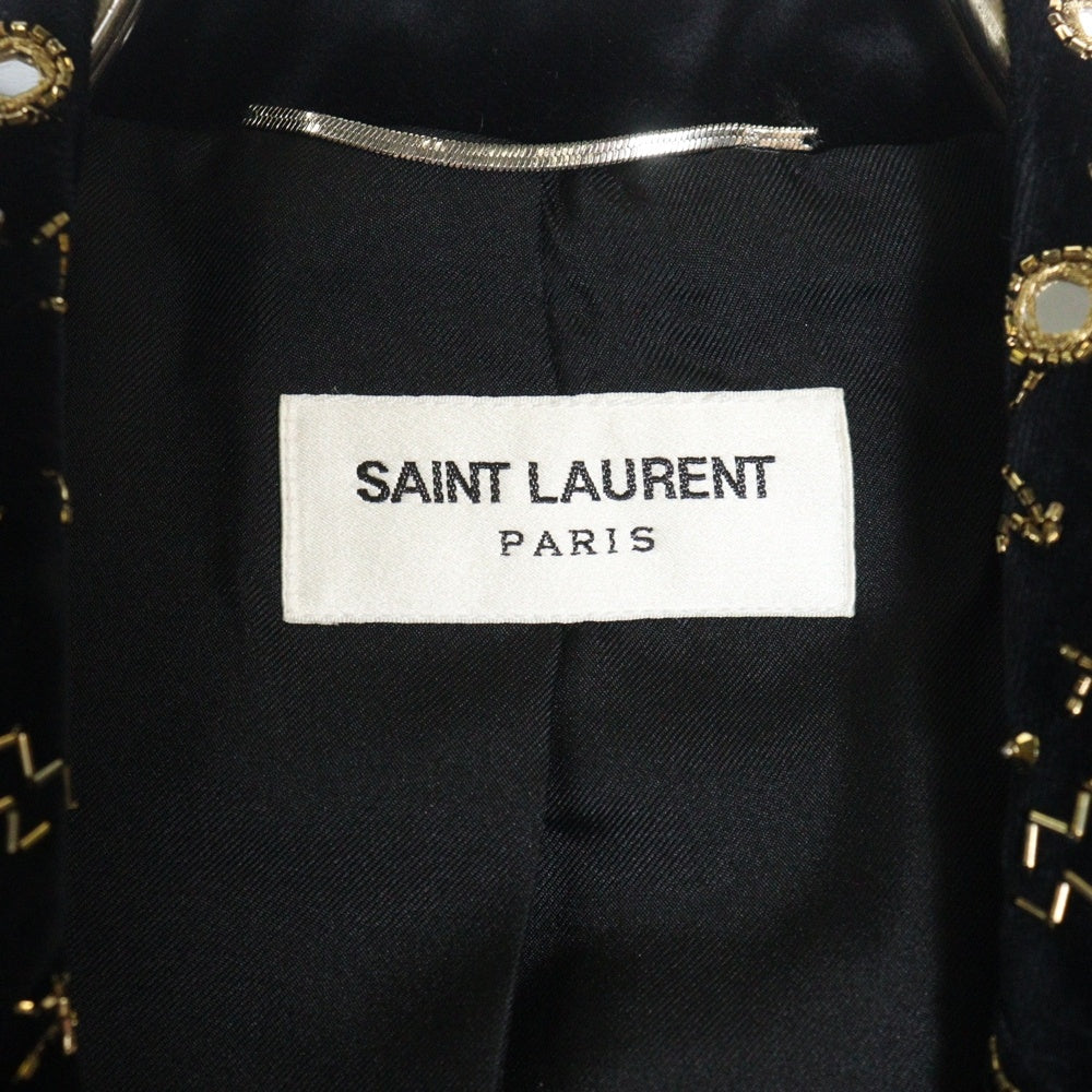 SAINT LAURENT PARIS(サンローランパリ) 19AW Velvet Jacket With Astrology Embroidery ビジュー装飾 1B ベルベット ジャケット ネイビー 554014