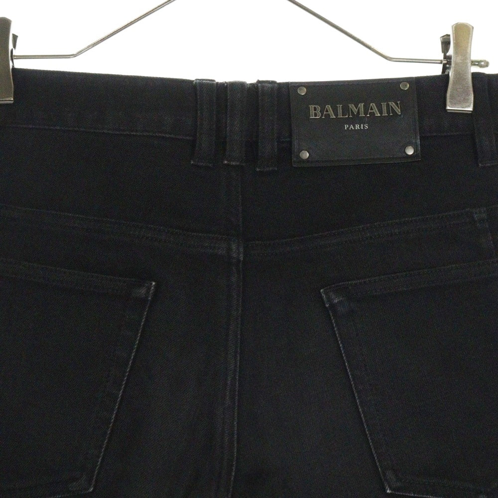BALMAIN(バルマン) バイカー 蛇腹 スキニーデニムパンツ ブラック