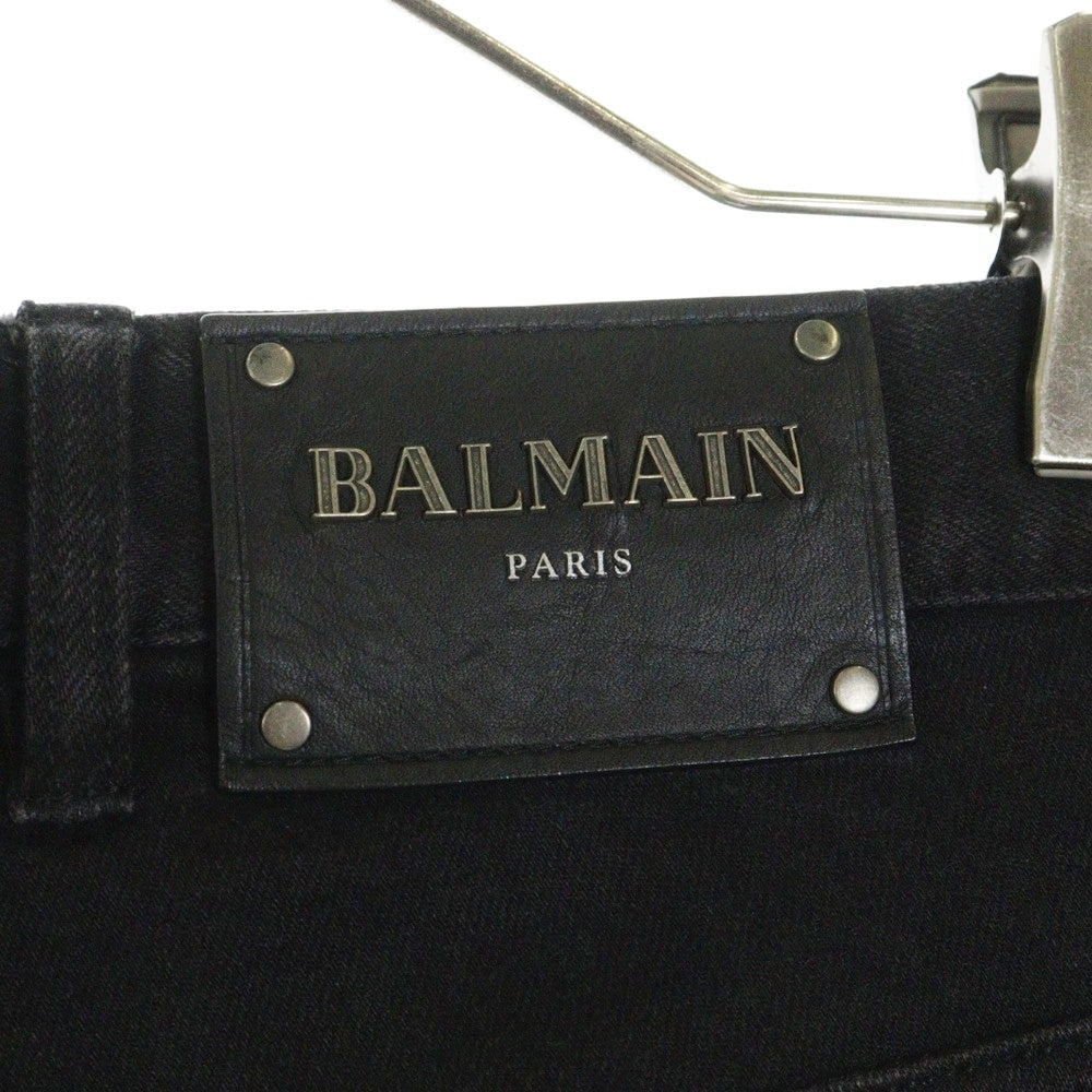 BALMAIN(バルマン) バイカー 蛇腹 スキニーデニムパンツ ブラック