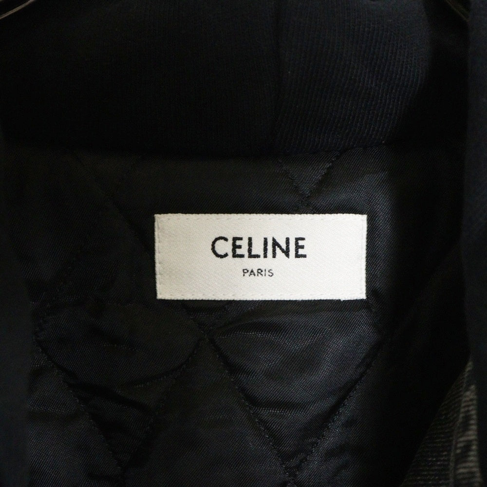 CELINE(セリーヌ) ピズモウォッシュデニム フード付き アームレザー切替 テディジャケット ブラック 2Q937947F