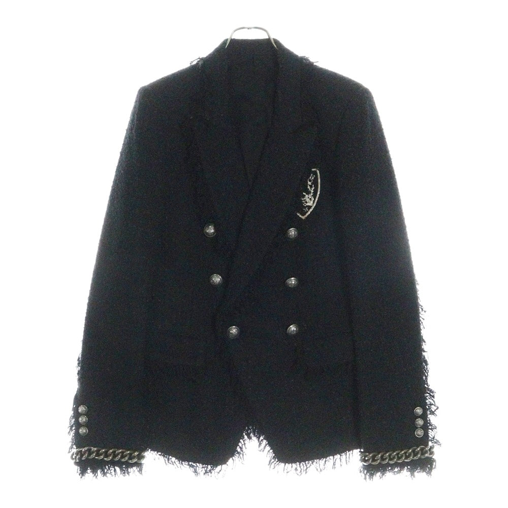 BALMAIN(バルマン) Logo Patch Tweed Blazer ロゴワッペン ツイード 袖チェーン装飾 ブレザー ジャケット ブラック S8H7010T338B