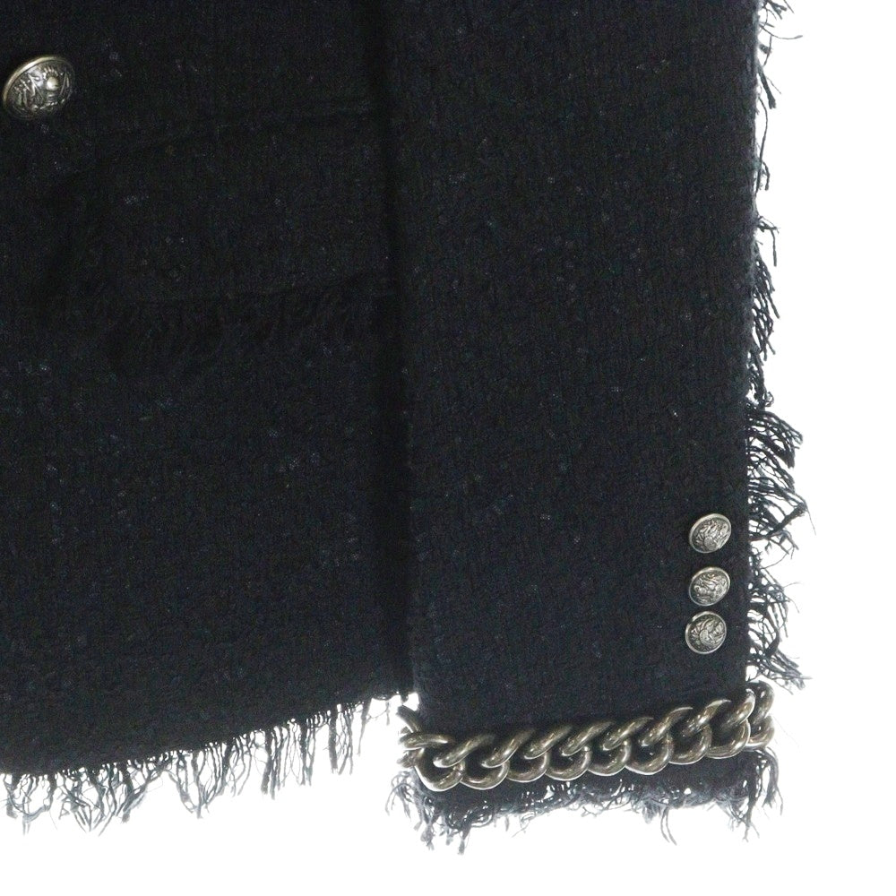 BALMAIN(バルマン) Logo Patch Tweed Blazer ロゴワッペン ツイード 袖チェーン装飾 ブレザー ジャケット ブラック S8H7010T338B