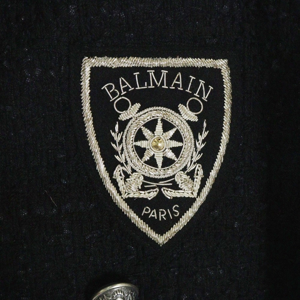 BALMAIN(バルマン) Logo Patch Tweed Blazer ロゴワッペン ツイード 袖チェーン装飾 ブレザー ジャケット ブラック S8H7010T338B