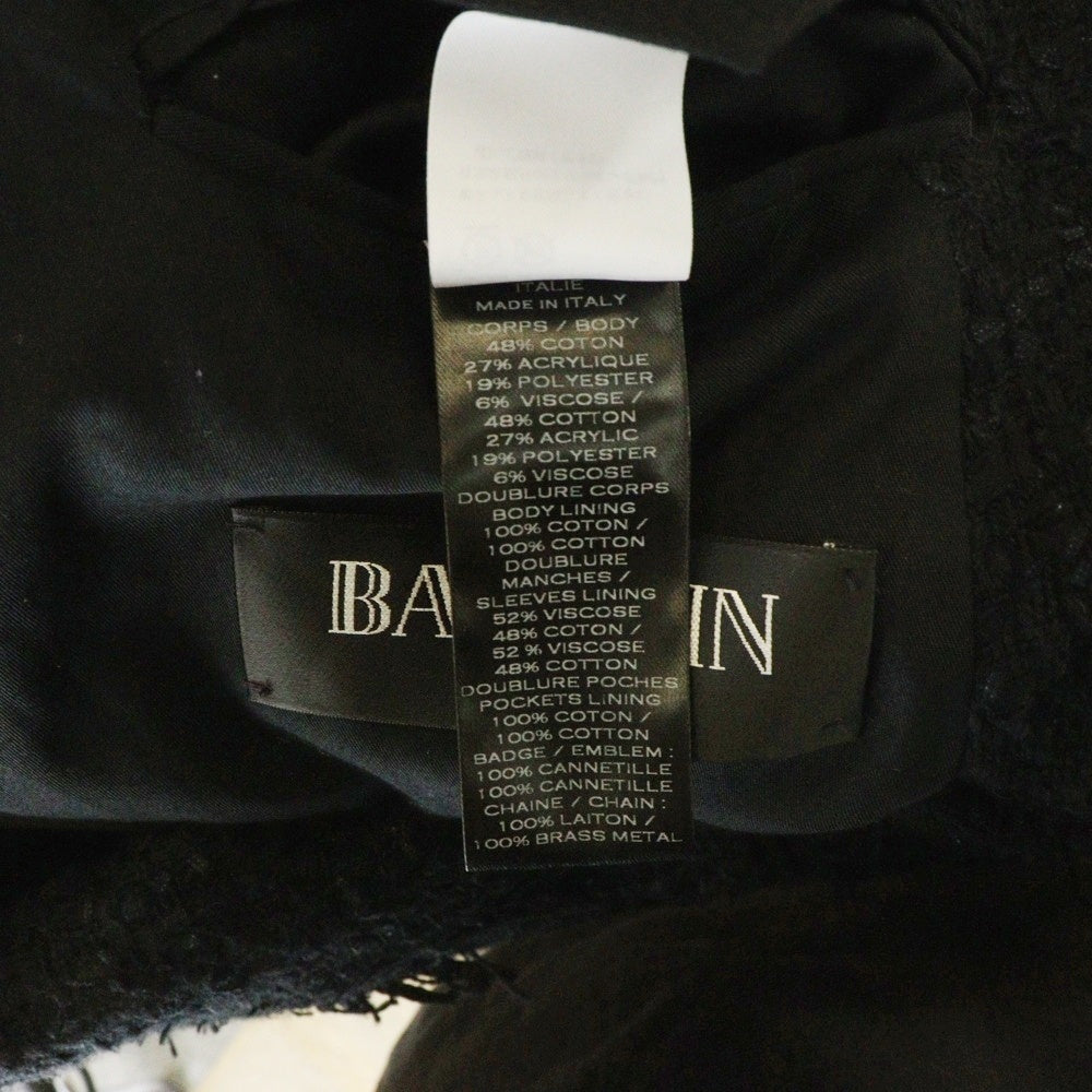 BALMAIN(バルマン) Logo Patch Tweed Blazer ロゴワッペン ツイード 袖チェーン装飾 ブレザー ジャケット ブラック S8H7010T338B