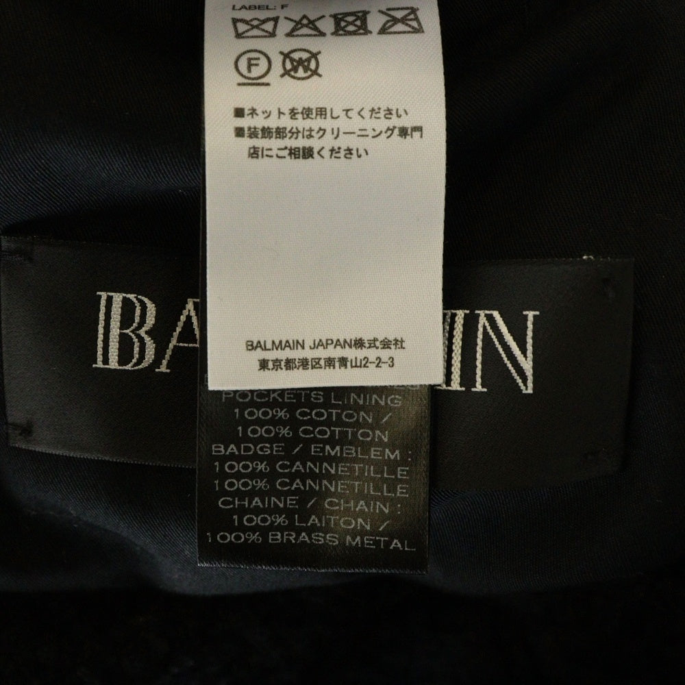 BALMAIN(バルマン) Logo Patch Tweed Blazer ロゴワッペン ツイード 袖チェーン装飾 ブレザー ジャケット ブラック S8H7010T338B