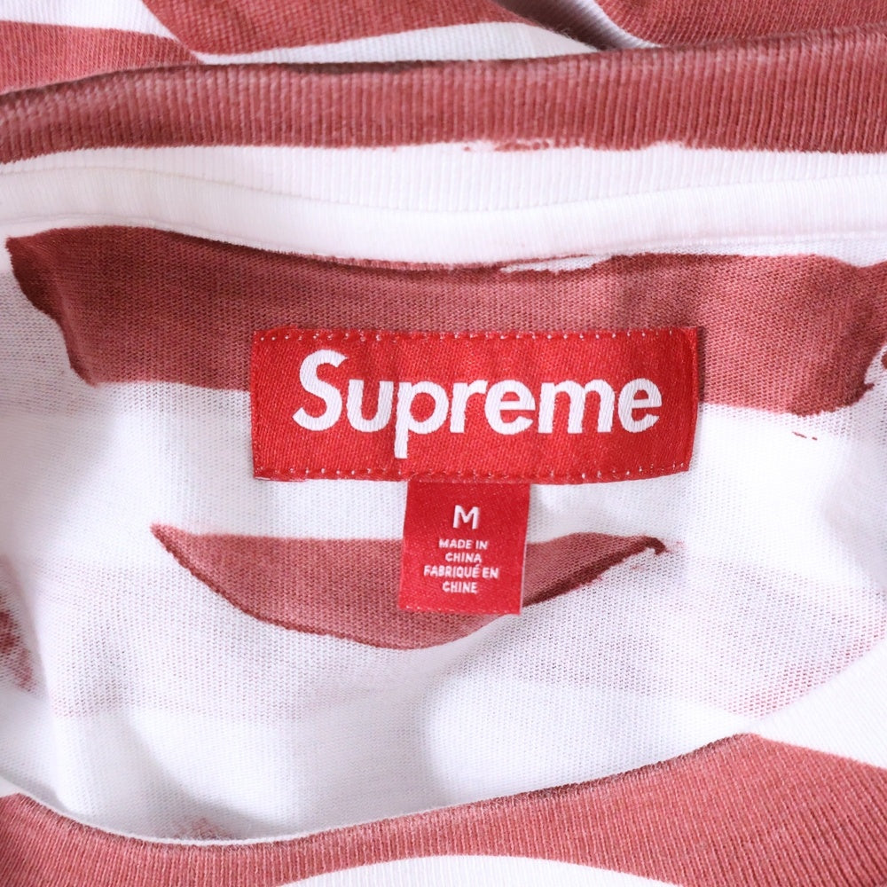 SUPREME(シュプリーム) 24SS Overprint Stripe S/S Top オーバープリント ストライプ クルーネック 半袖 Tシャツカットソー ホワイト/レッド