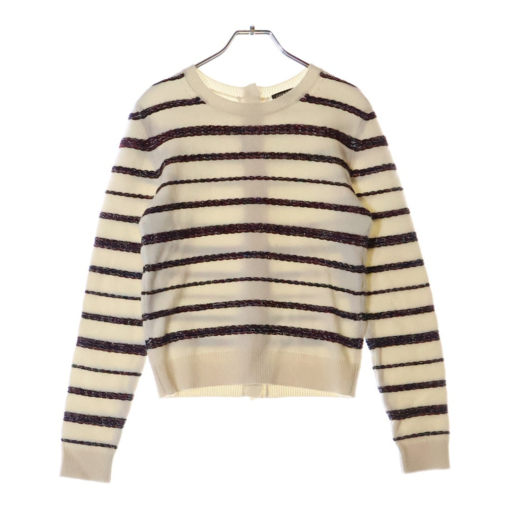 CHANEL(シャネル) 20SS マルチツイードストライプ プルオーバーニットセーター ビジューボタン ホワイト レディース P64264K60201