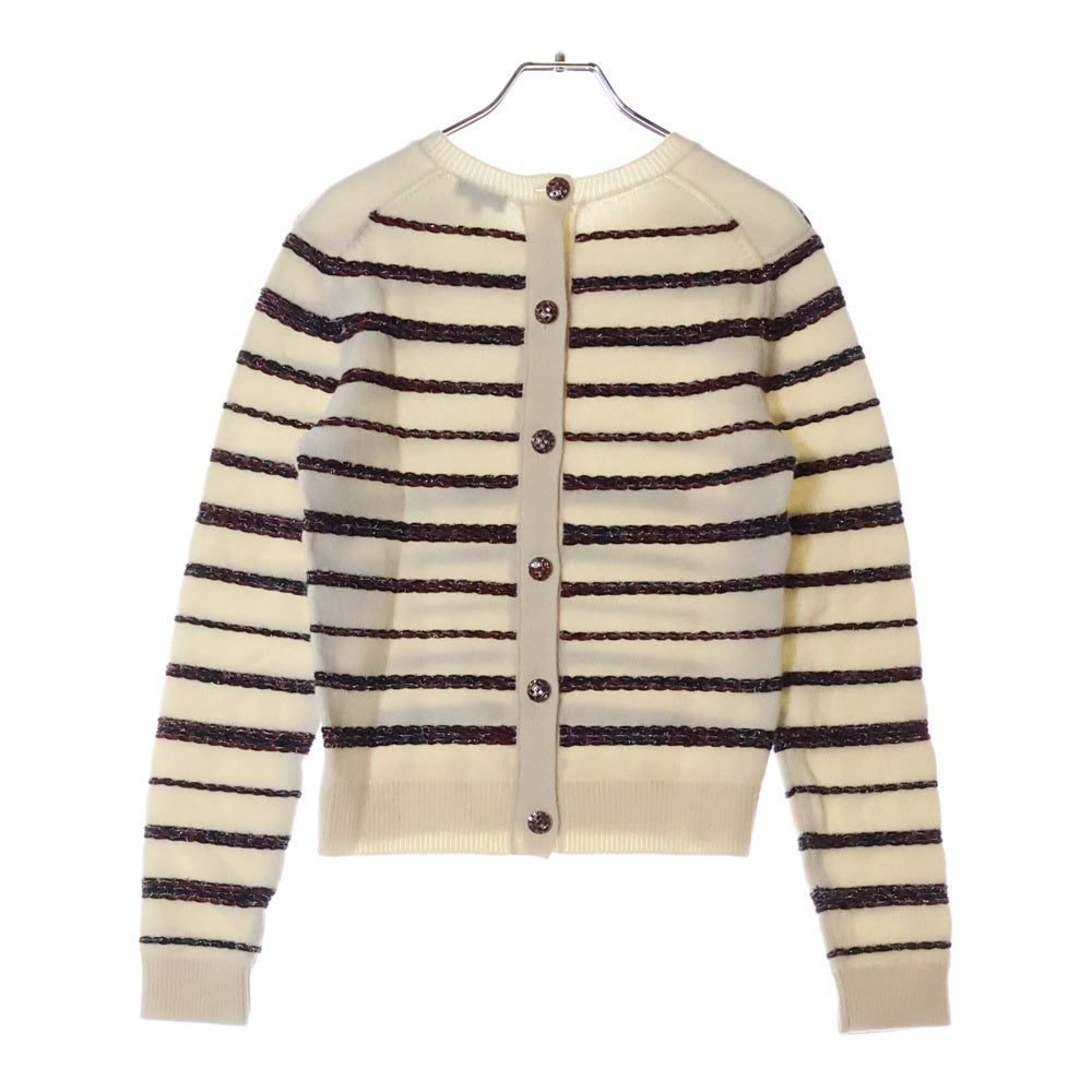 CHANEL(シャネル) 20SS マルチツイードストライプ プルオーバーニットセーター ビジューボタン ホワイト レディース P64264K60201
