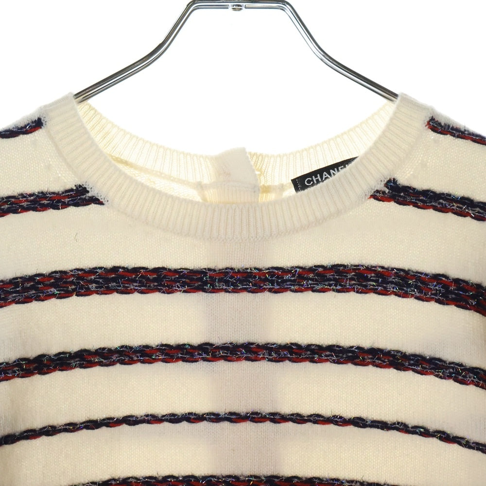 CHANEL(シャネル) 20SS マルチツイードストライプ プルオーバーニットセーター ビジューボタン ホワイト レディース P64264K60201