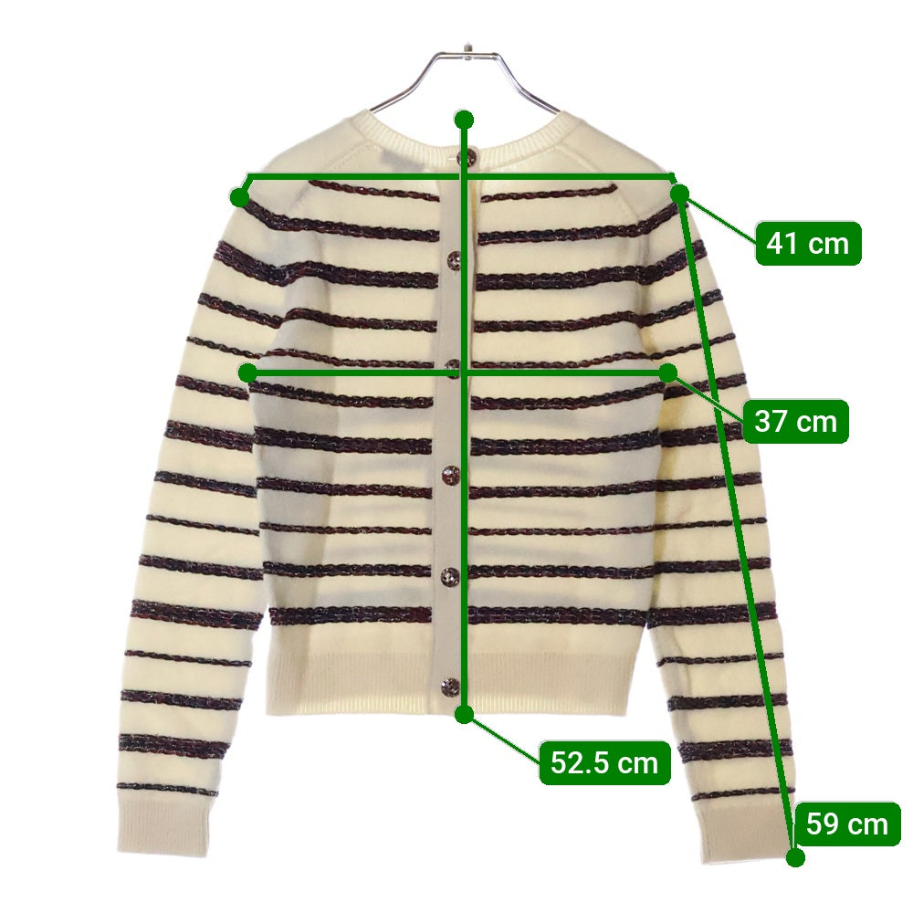 CHANEL(シャネル) 20SS マルチツイードストライプ プルオーバーニットセーター ビジューボタン ホワイト レディース P64264K60201