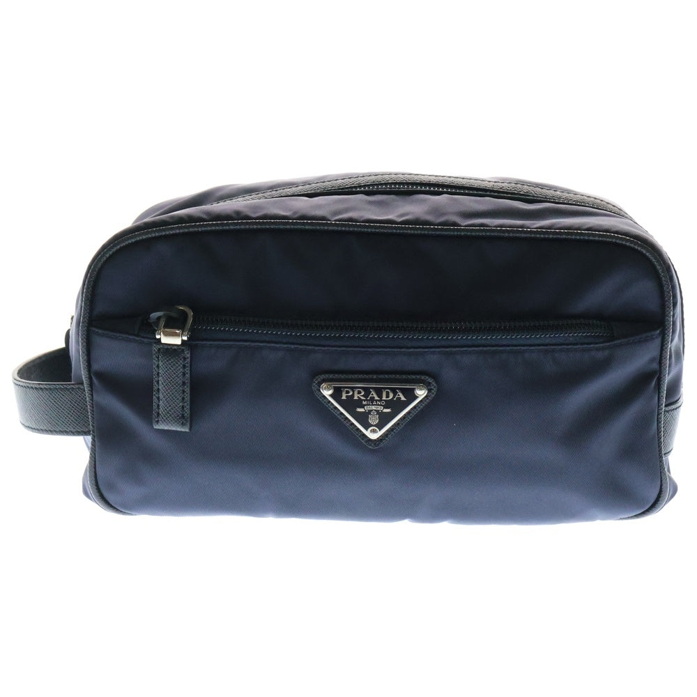 PRADA(プラダ) ReNylon+SAFFIANO サフィアーノレザー トライアングルロゴ リナイロンハンドバッグ セカンド ネイビー 2NA819