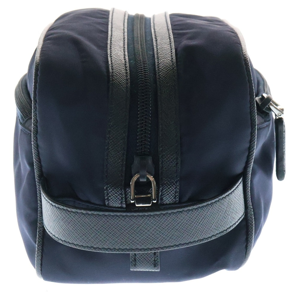 PRADA(プラダ) ReNylon+SAFFIANO サフィアーノレザー トライアングルロゴ リナイロンハンドバッグ セカンド ネイビー 2NA819