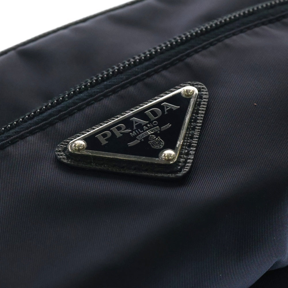 PRADA(プラダ) ReNylon+SAFFIANO サフィアーノレザー トライアングルロゴ リナイロンハンドバッグ セカンド ネイビー 2NA819