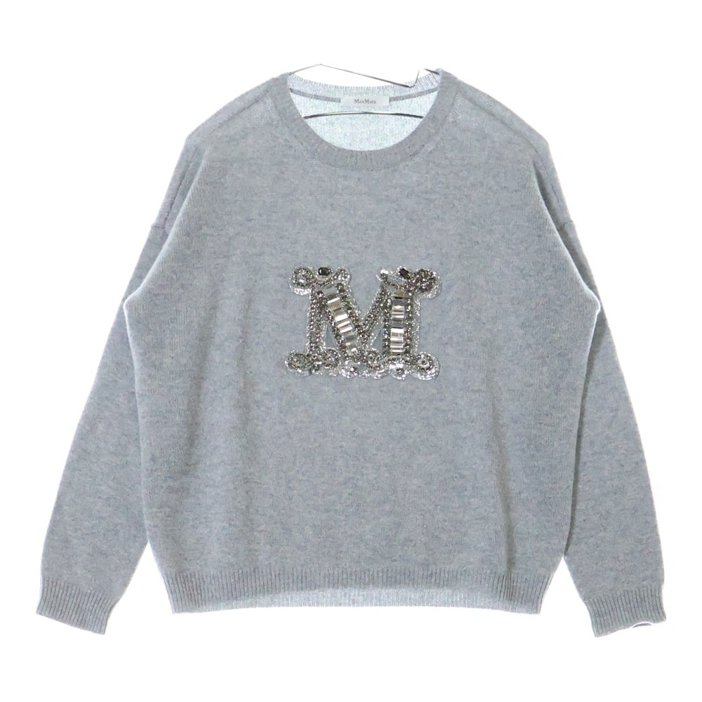 MaxMara(マックスマーラ) フロントロゴビジュー装飾クルーネックニットセーター グレー レディース