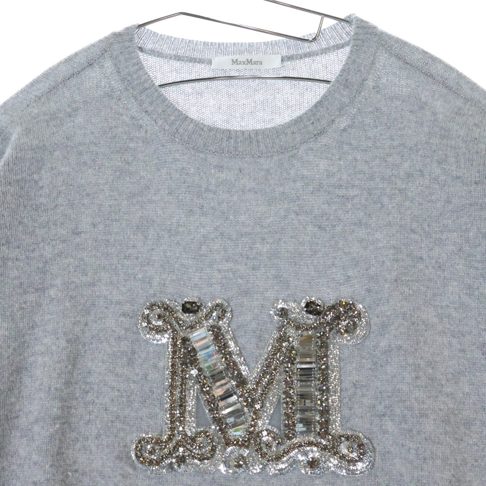 MaxMara(マックスマーラ) フロントロゴビジュー装飾クルーネックニットセーター グレー レディース