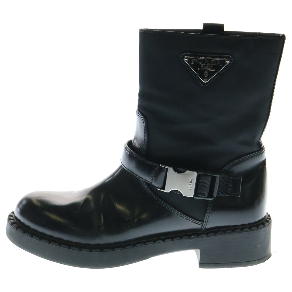 PRADA(プラダ) Re-Nylon リナイロン ベルテッドパテントブーツ ブラック レディース