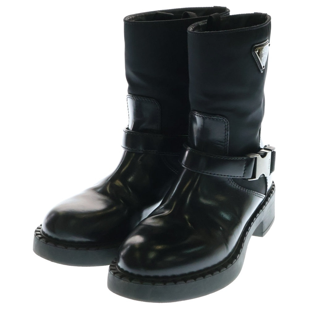 PRADA(プラダ) Re-Nylon リナイロン ベルテッドパテントブーツ ブラック レディース