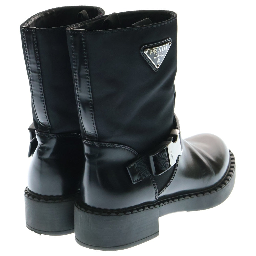 PRADA(プラダ) Re-Nylon リナイロン ベルテッドパテントブーツ ブラック レディース