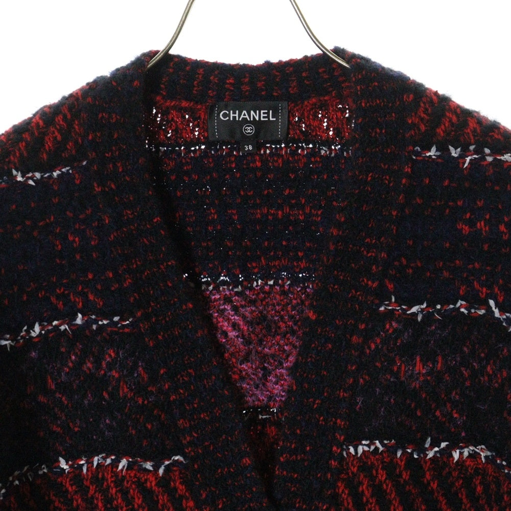 CHANEL(シャネル) ココサークルボタン ツイードニットベルテッドカーディガン レッド ネイビー P75706K10880