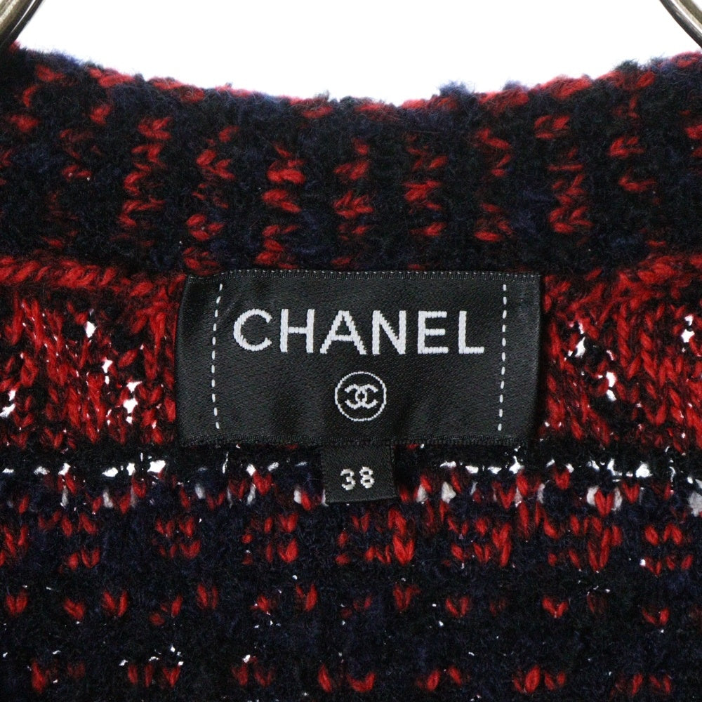 CHANEL(シャネル) ココサークルボタン ツイードニットベルテッドカーディガン レッド ネイビー P75706K10880