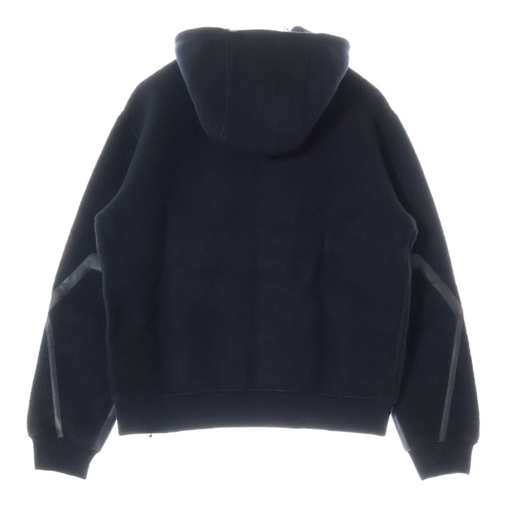 HERMES(エルメス) ウールカシミヤ混レザー切替ジップアップパーカー ジャケット ブラック
