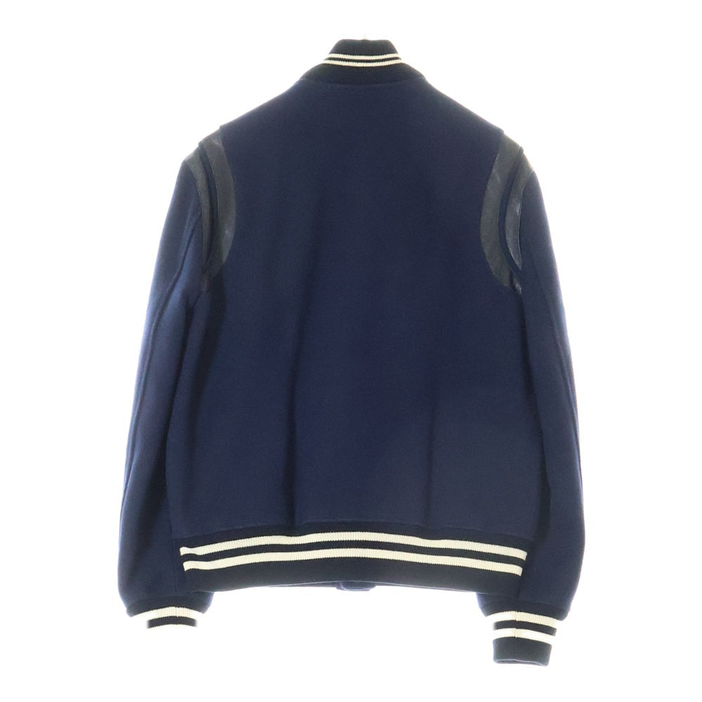 SAINT LAURENT PARIS(サンローランパリ) エディ期 TEDDY JACKET テディジャケット レザートリム ウール スタジアムジャンパー ネイビー 354718 YYL80