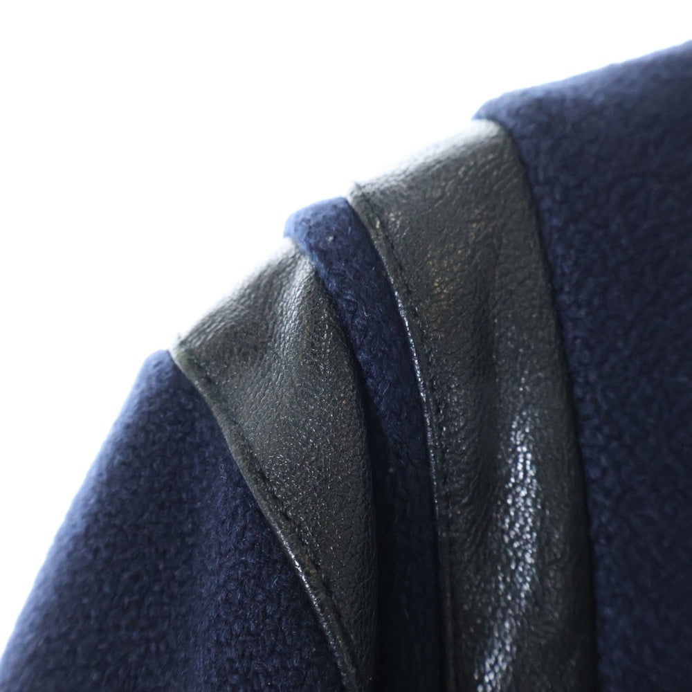 SAINT LAURENT PARIS(サンローランパリ) エディ期 TEDDY JACKET テディジャケット レザートリム ウール スタジアムジャンパー ネイビー 354718 YYL80