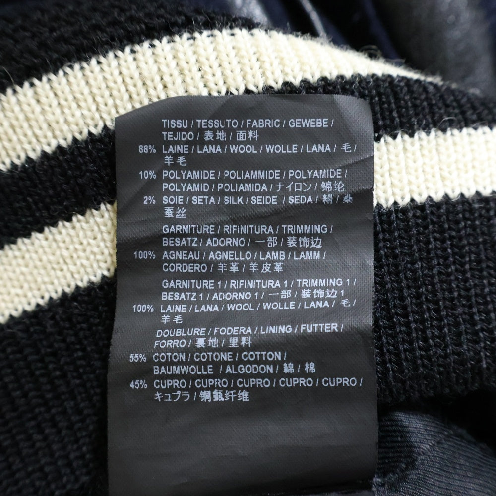 SAINT LAURENT PARIS(サンローランパリ) エディ期 TEDDY JACKET テディジャケット レザートリム ウール スタジアムジャンパー ネイビー 354718 YYL80