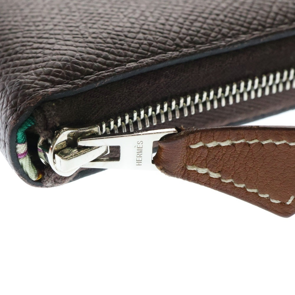 HERMES(エルメス) アザップ シルクイン コンパクト ウォレット 財布 Z刻印 シルバー金具 ブラウン