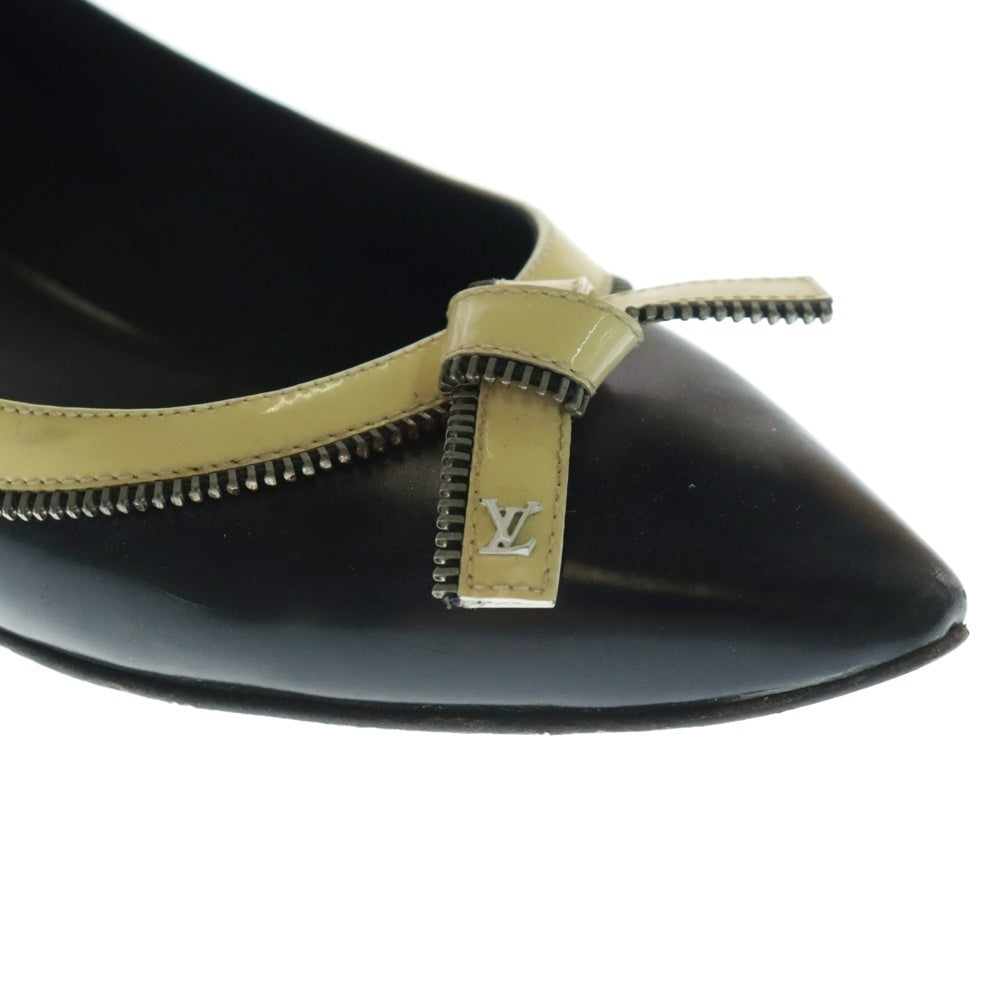 LOUIS VUITTON(ルイヴィトン) ポインテッドトゥ ロゴリボン 装飾 レザー フラット パンプス ブラック BR0125 レディース