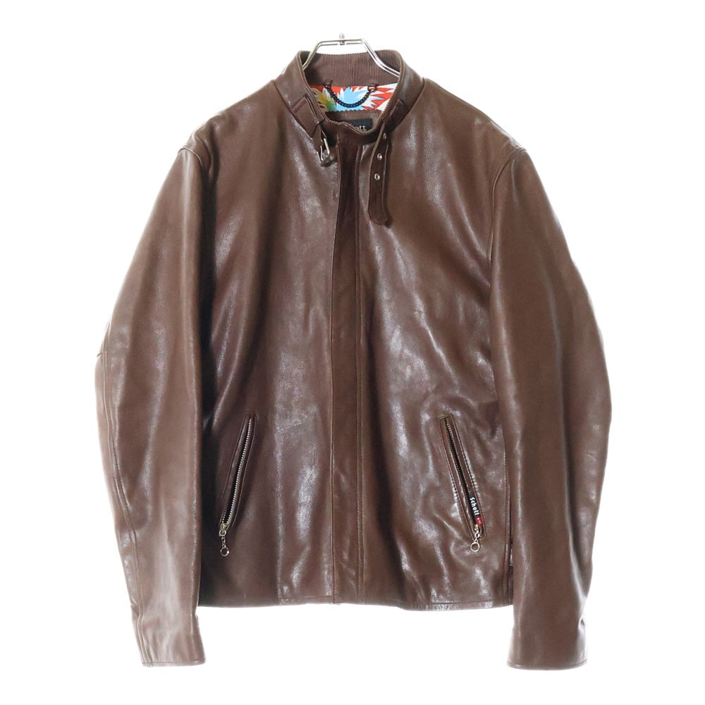 SCHOTT(ショット) C.R.J HAWAIIAN LINING ムートン ハワイアン ライニング シングル ライダースジャケット ブラウン 3191050