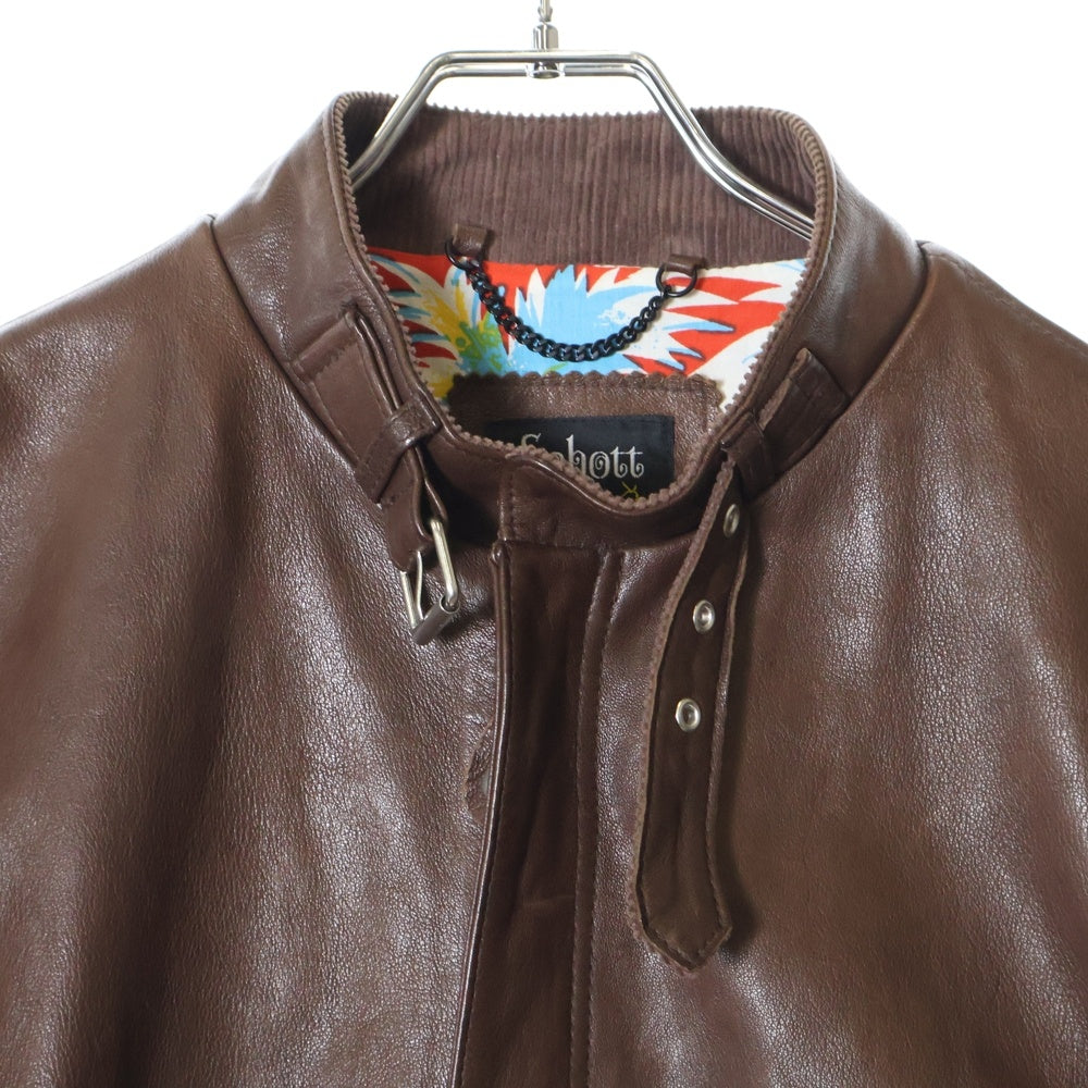 SCHOTT(ショット) C.R.J HAWAIIAN LINING ムートン ハワイアン ライニング シングル ライダースジャケット ブラウン 3191050