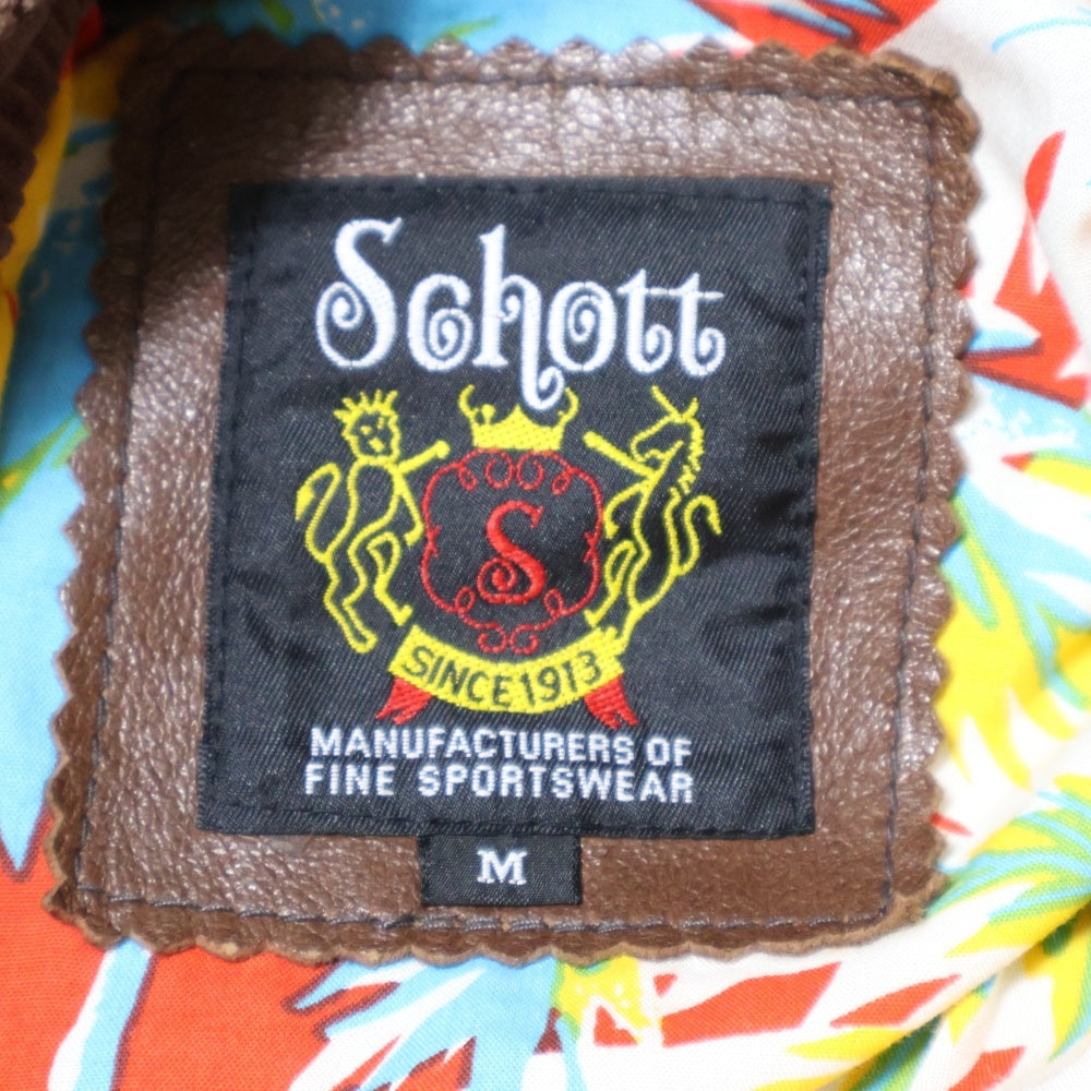 SCHOTT(ショット) C.R.J HAWAIIAN LINING ムートン ハワイアン ライニング シングル ライダースジャケット ブラウン 3191050