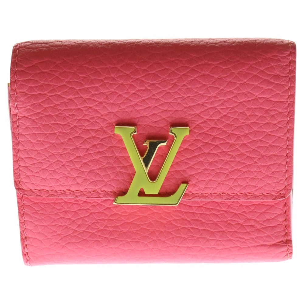 LOUIS VUITTON(ルイヴィトン) ポルトフォイユカプシーヌ XS バイカラー レザー コンパクトウォレット 2つ折り財布 ピンク/イエロー M81203 RFID レディース