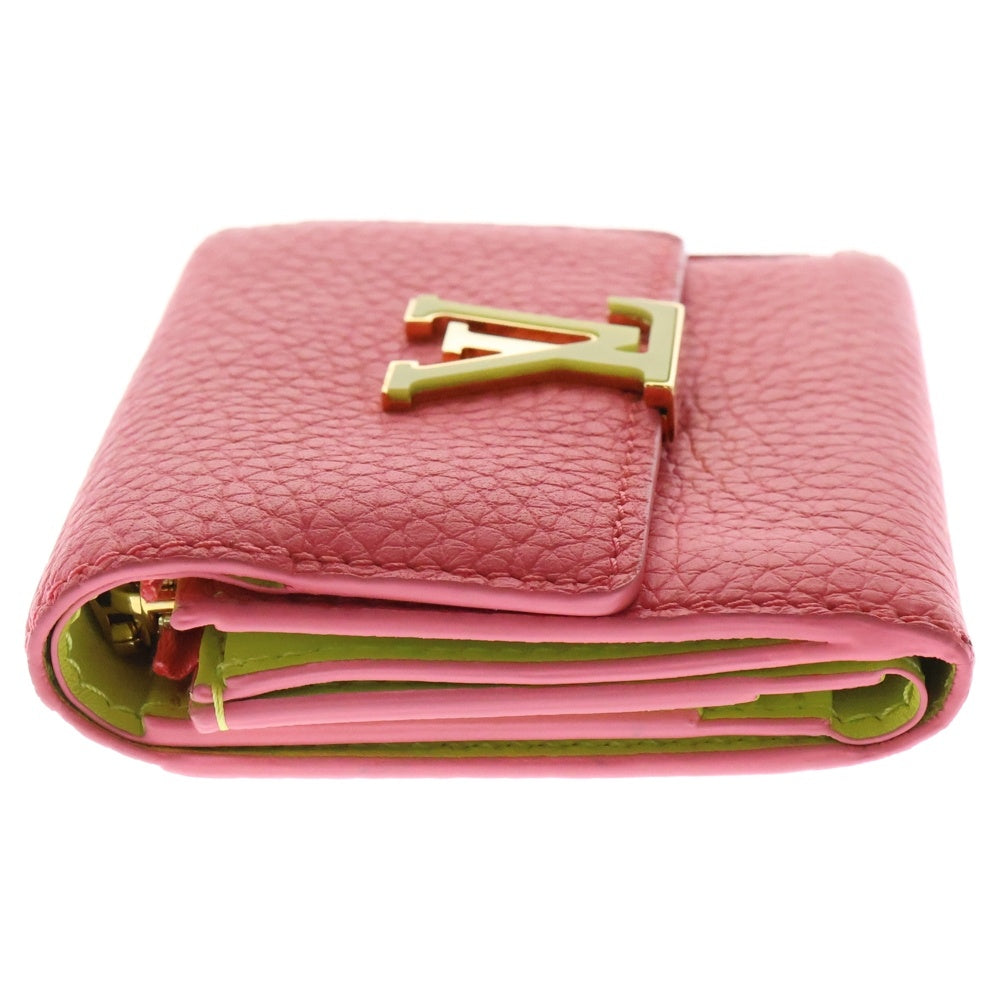 LOUIS VUITTON(ルイヴィトン) ポルトフォイユカプシーヌ XS バイカラー レザー コンパクトウォレット 2つ折り財布 ピンク/イエロー M81203 RFID レディース