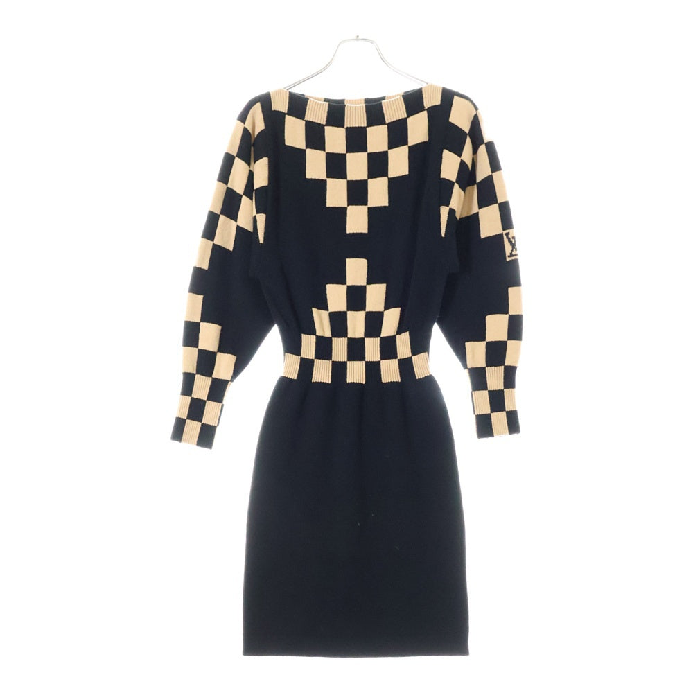 LOUIS VUITTON(ルイヴィトン) 19AW カシミヤ混 ニットチェッカー柄ワンピース ブラック/ブラウン RW192B RZB FHKD91 レディース