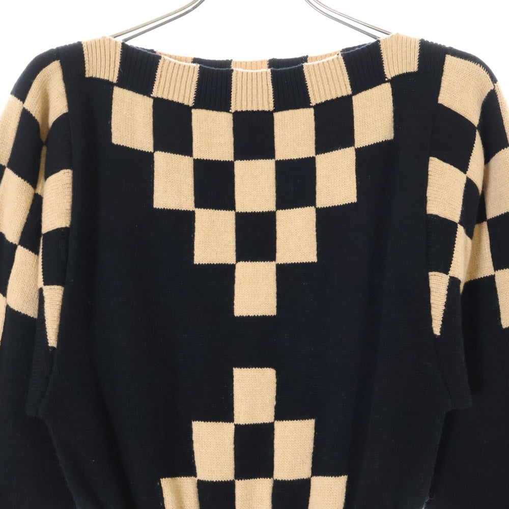 LOUIS VUITTON(ルイヴィトン) 19AW カシミヤ混 ニットチェッカー柄ワンピース ブラック/ブラウン RW192B RZB FHKD91 レディース