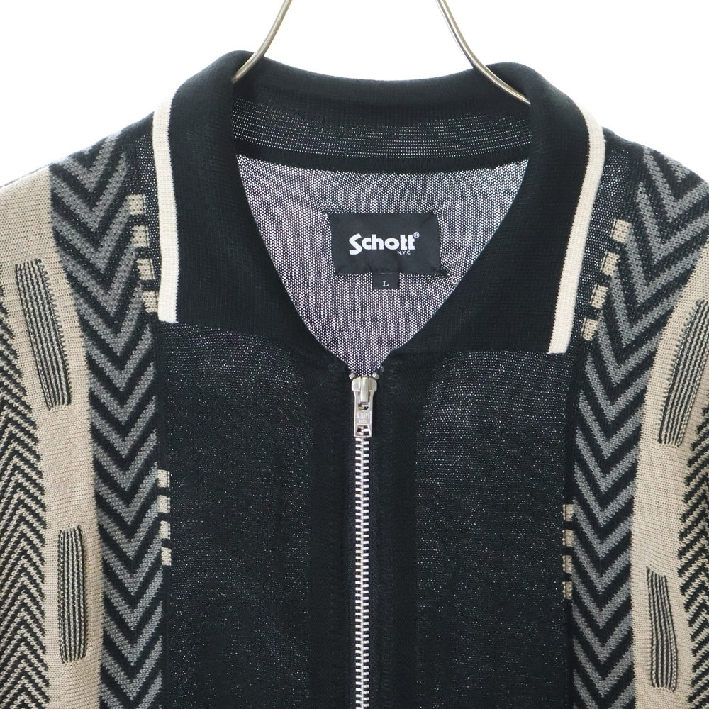 SCHOTT(ショット) LS ZIP KNIT CARDIGAN ロングスリーブ ジップアップ アクリル ニットカーディガン ブラック 782-4141001